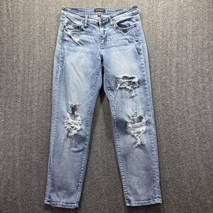 Judy Blue Jeans Womens 7/28 Light Boyfriend Distressed Mid Rise Stretch Denim